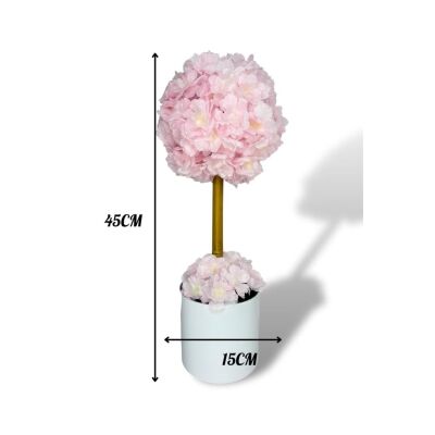 Yapay Çiçek Beyaz Metal Saksıda Bahardalı Japon Kiraz Çiçeği Ağacı 45*15Cm