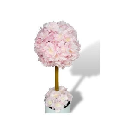 Yapay Çiçek Beyaz Metal Saksıda Bahardalı Japon Kiraz Çiçeği Ağacı 45*15Cm