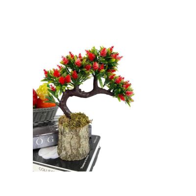 Bonsai Dekoratif Yapay Ağaç Şeker Pembe Kozalaklı Sedir Ağacı Bonzai 30Cm
