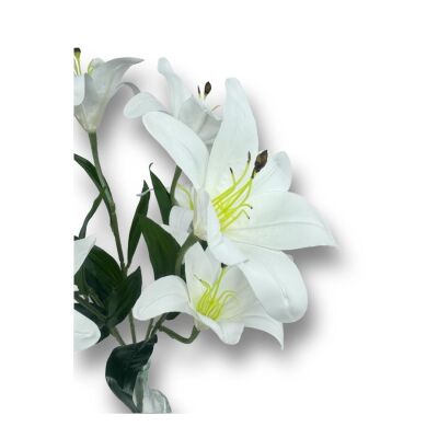 Yapay Çiçek Islak Lilyum Beyaz Renk 9 Çiçekli 55Cm Gerçeksi Doku A Kalite