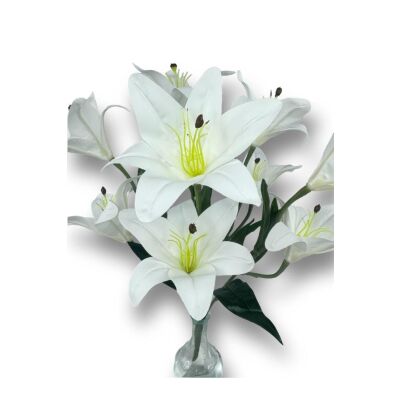 Yapay Çiçek Islak Lilyum Beyaz Renk 9 Çiçekli 55Cm Gerçeksi Doku A Kalite