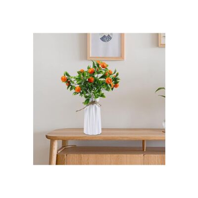 3Lü Set Yapay Mandalina Demeti Yapay Çiçek 30*20Cm Yeşil Yapraklı