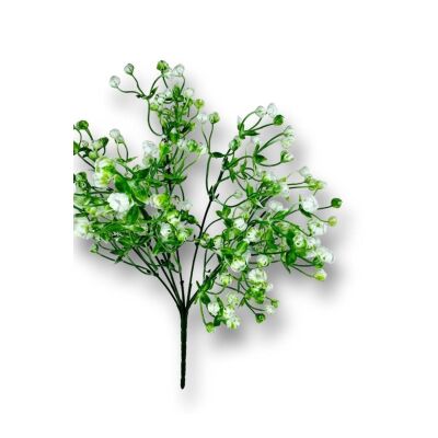 Yapay Çiçek Plastik Yeşil Beyaz Cipso Tohumcuk Demeti 5 Dallı Gelin Çiçeği Ve Aranjman Aradal Çiçeği