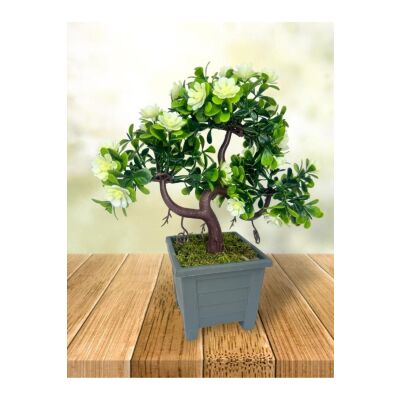 3Lü Set Yapay Çiçek Bonsai Ağacı Çiçekli Model Dekoratif Yapay Ağaç Bonzai 30*15 Cm Siyah Kare Saksı