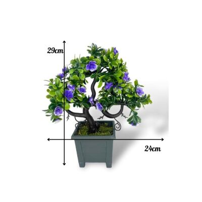 3Lü Set Yapay Çiçek Bonsai Ağacı Çiçekli Model Dekoratif Yapay Ağaç Bonzai 30*15 Cm Siyah Kare Saksı