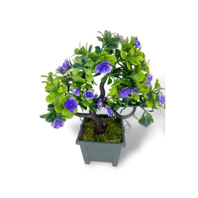 3Lü Set Yapay Çiçek Bonsai Ağacı Çiçekli Model Dekoratif Yapay Ağaç Bonzai 30*15 Cm Siyah Kare Saksı