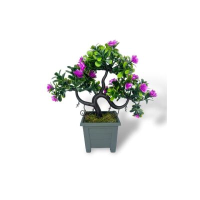 3Lü Set Yapay Çiçek Bonsai Ağacı Çiçekli Model Dekoratif Yapay Ağaç Bonzai 30*15 Cm Siyah Kare Saksı