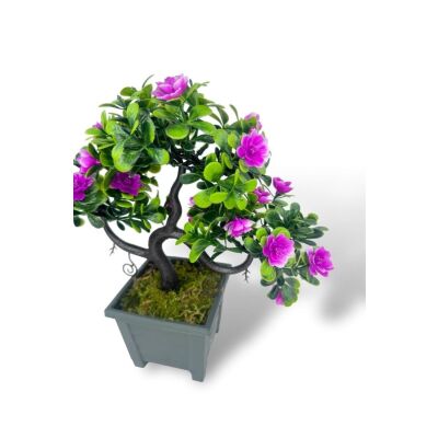 3Lü Set Yapay Çiçek Bonsai Ağacı Çiçekli Model Dekoratif Yapay Ağaç Bonzai 30*15 Cm Siyah Kare Saksı