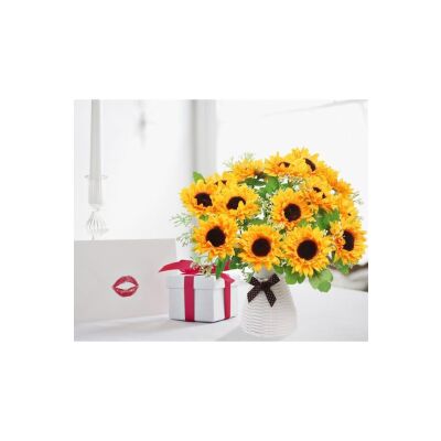 Yapay Çiçek Sunflower Ay Çiçeği Büyük Demet 12 Dallı 50Cm