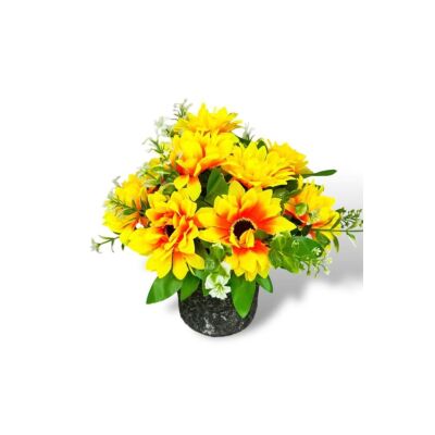 Yapay Çiçek Gri Seramik Saksıda Ay Çiçeği Sunflower 30Cm