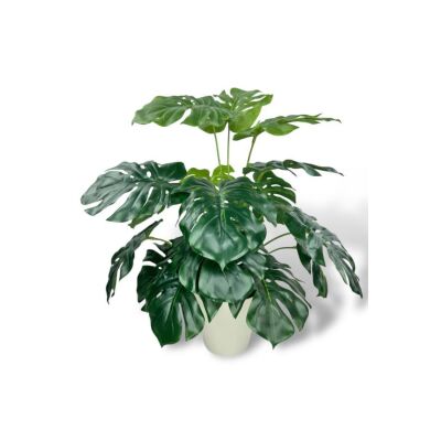 Yapay Çiçek Krem Saksıda Monstera Deve Tabanı Yeşil Doğal Dokulu 18Dal 50Cm Salon Çiçeği Yapay Bitki