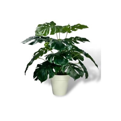 Yapay Çiçek Krem Saksıda Monstera Deve Tabanı Yeşil Doğal Dokulu 18Dal 50Cm Salon Çiçeği Yapay Bitki