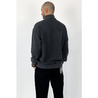 Oversize Dik Yaka Antrasit Yarım Fermuarlı Sweatshirt