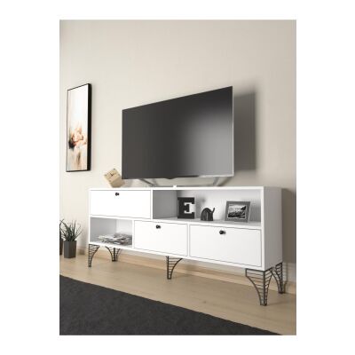 Katre 150 Cm Metal Ayaklı Tv Ünitesi - Beyaz / Siyah