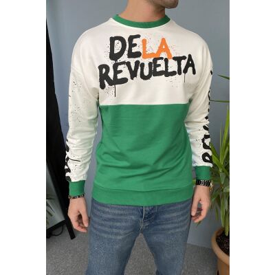 Baskılı Bisiklet Yaka Oversize İnce Sweatshirt