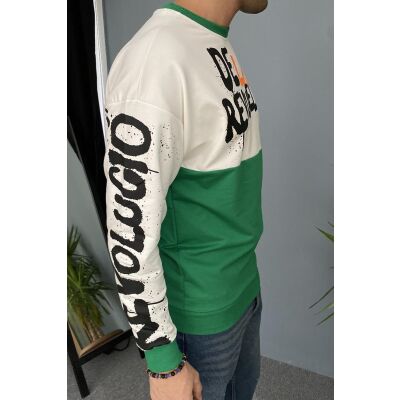 Baskılı Bisiklet Yaka Oversize İnce Sweatshirt