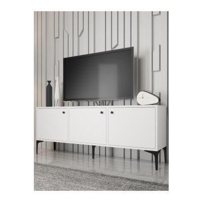 Bello 160 Cm Metal Ayaklı Tv Ünitesi - Konsol - Beyaz / Siyah