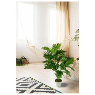 Yapay Çiçek Areka Palmiye Ağacı 85Cm 2Dal Salon Çiçeği Beyaz Saksılı Yapay Bitki