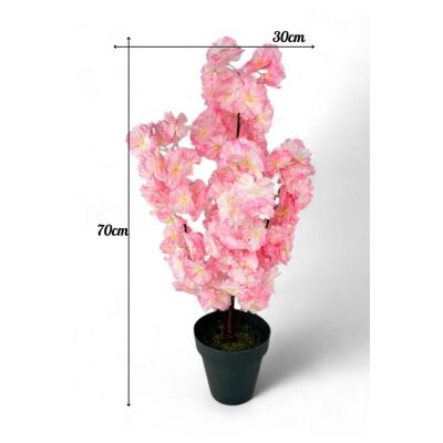 Yapay Ağaç Bahardalı Ağacı Pembe Japon Kiraz Çiçeği Sakura Çiçeği 70Cm Siyah Plastik Saksılı