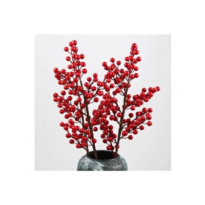 3 Adet Yapay Çiçek Kokina Uzun Dal 63Cm Yılbaşı Çiçeği Red Berry