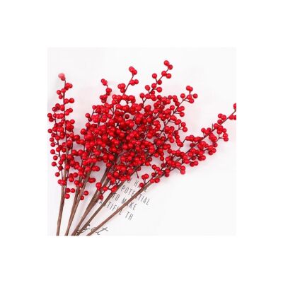 3 Adet Yapay Çiçek Kokina Uzun Dal 63Cm Yılbaşı Çiçeği Red Berry