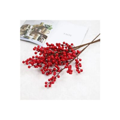 3 Adet Yapay Çiçek Kokina Uzun Dal 63Cm Yılbaşı Çiçeği Red Berry