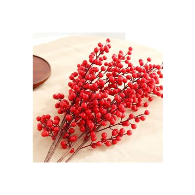 3 Adet Yapay Çiçek Kokina Uzun Dal 63Cm Yılbaşı Çiçeği Red Berry