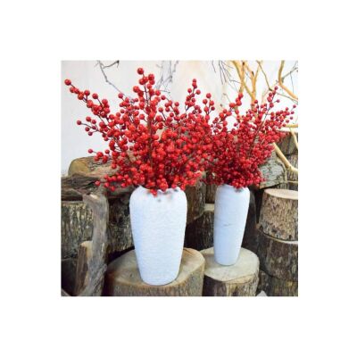 3 Adet Yapay Çiçek Kokina Uzun Dal 63Cm Yılbaşı Çiçeği Red Berry