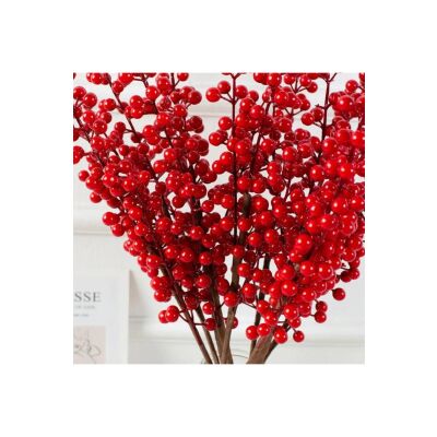 3 Adet Yapay Çiçek Kokina Uzun Dal 63Cm Yılbaşı Çiçeği Red Berry