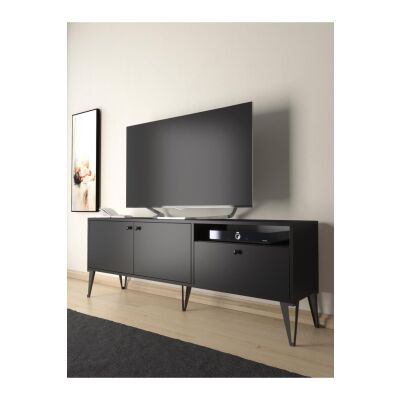 Atoka 160 Cm Metal Ayaklı Dolaplı, Minifiks Bağlantı Tv Ünitesi - Siyah / Siyah