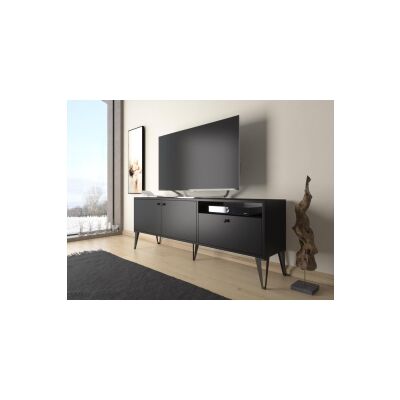 Atoka 160 Cm Metal Ayaklı Dolaplı, Minifiks Bağlantı Tv Ünitesi - Siyah / Siyah