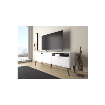 Atoka 160 Cm Metal Ayaklı Dolaplı, Minifiks Bağlantı Tv Ünitesi - Beyaz / Siyah