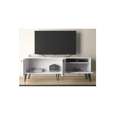 Atoka 160 Cm Metal Ayaklı Dolaplı, Minifiks Bağlantı Tv Ünitesi - Beyaz / Siyah