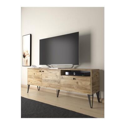 Atoka 160 Cm Metal Ayaklı Dolaplı, Minifiks Bağlantı Tv Ünitesi - Atlantik Çam / Siyah