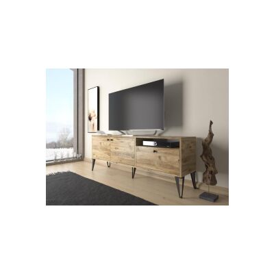 Atoka 160 Cm Metal Ayaklı Dolaplı, Minifiks Bağlantı Tv Ünitesi - Atlantik Çam / Siyah