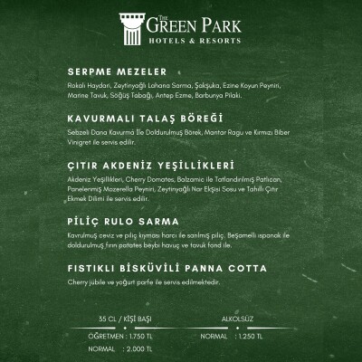 The Green Park Hotel Pendik 23 Kasım Öğretmenler Gününe Özel Menü