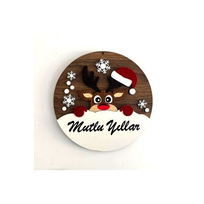 Yılbaşı - Yeni Yıl Kapı Süsü, Christmas - Noel Ev Duvar Dekorasyon Süsü, Ahşap Mdf Keçe 30Cm