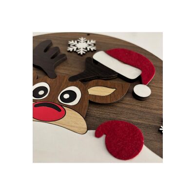 Yılbaşı - Yeni Yıl Kapı Süsü, Christmas - Noel Ev Duvar Dekorasyon Süsü, Ahşap Mdf Keçe 30Cm