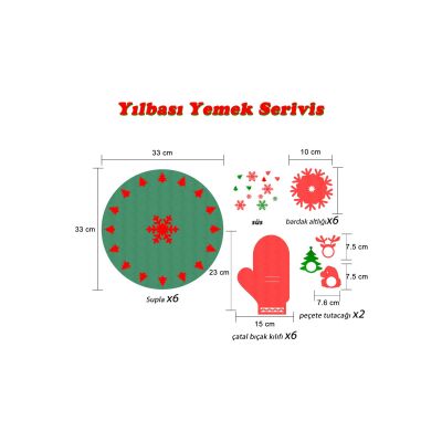 Yeniyıl Yılbaşı Noel 24 Parça 6 Kişilik Amerikan Yemek Servis Supla Bardak Altlığı Peçete Çatal Seti