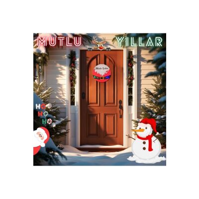 Yılbaşı - Yeni Yıl Kapı Süsü, Christmas - Noel Baba Ev Duvar Dekorasyon Süsü, Ahşap Mdf Keçe 30Cm